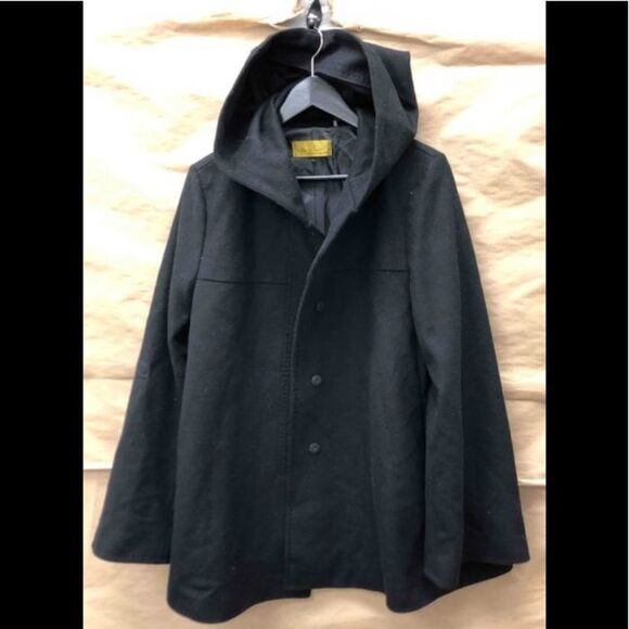 Nicole Miller Black Wool Blend Coat w/ Hood Large - Picture 3 of 11